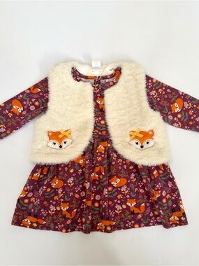 Baby Essentials Fox Dress With Matching Faux Fur Vest